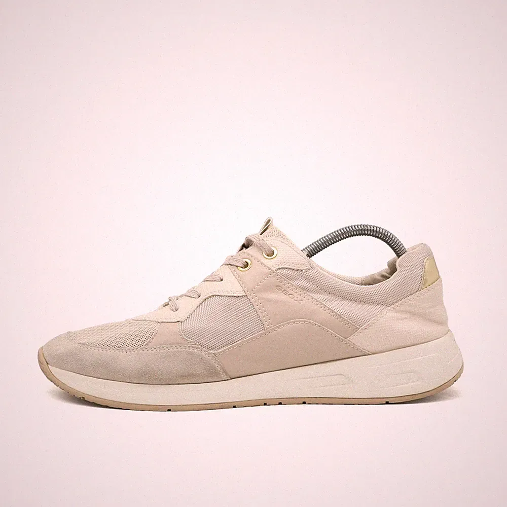 Geox Damen Respira Sneaker Schuh Beige Leder, Mesh Low-Top Atmungsaktiv EU 41