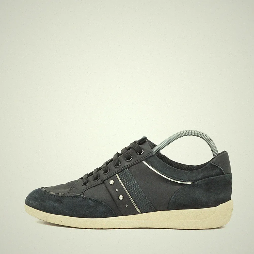 Geox Damen Respira Sneaker Schuhe Schwarz/Blau Wildleder/Textil Low-Top EU 39