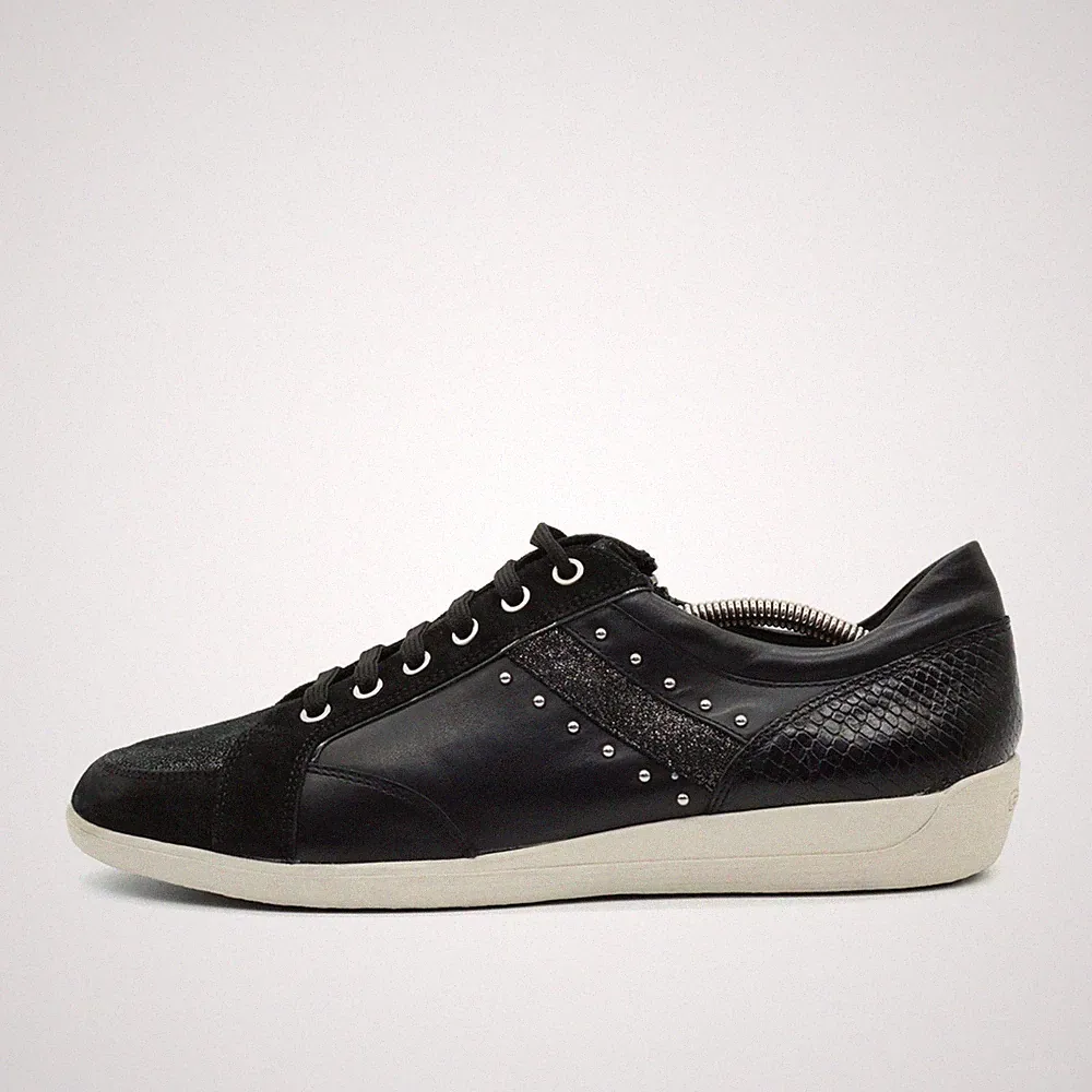 Geox Damen Respira Sneaker Schuhe Schwarz Leder Low-Top Atmungsaktiv EU 42