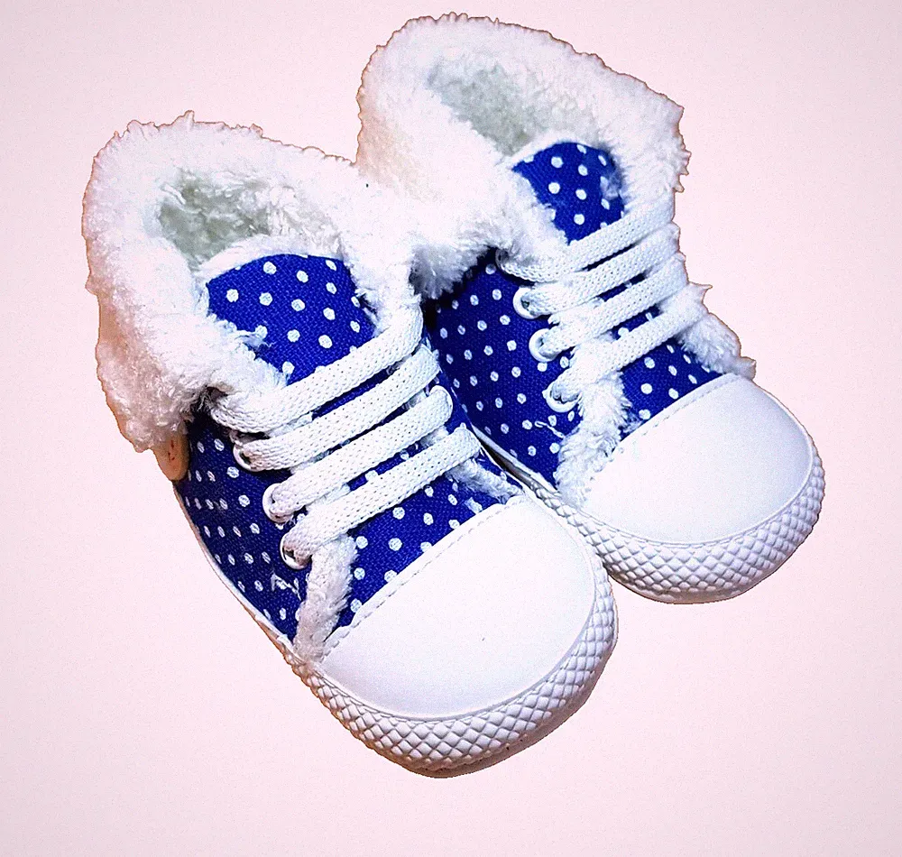 Gr. 19,Lauflernschuhe, Babyschuhe, Winter, gefüttert, blau, mit Kragen, Wellsoft