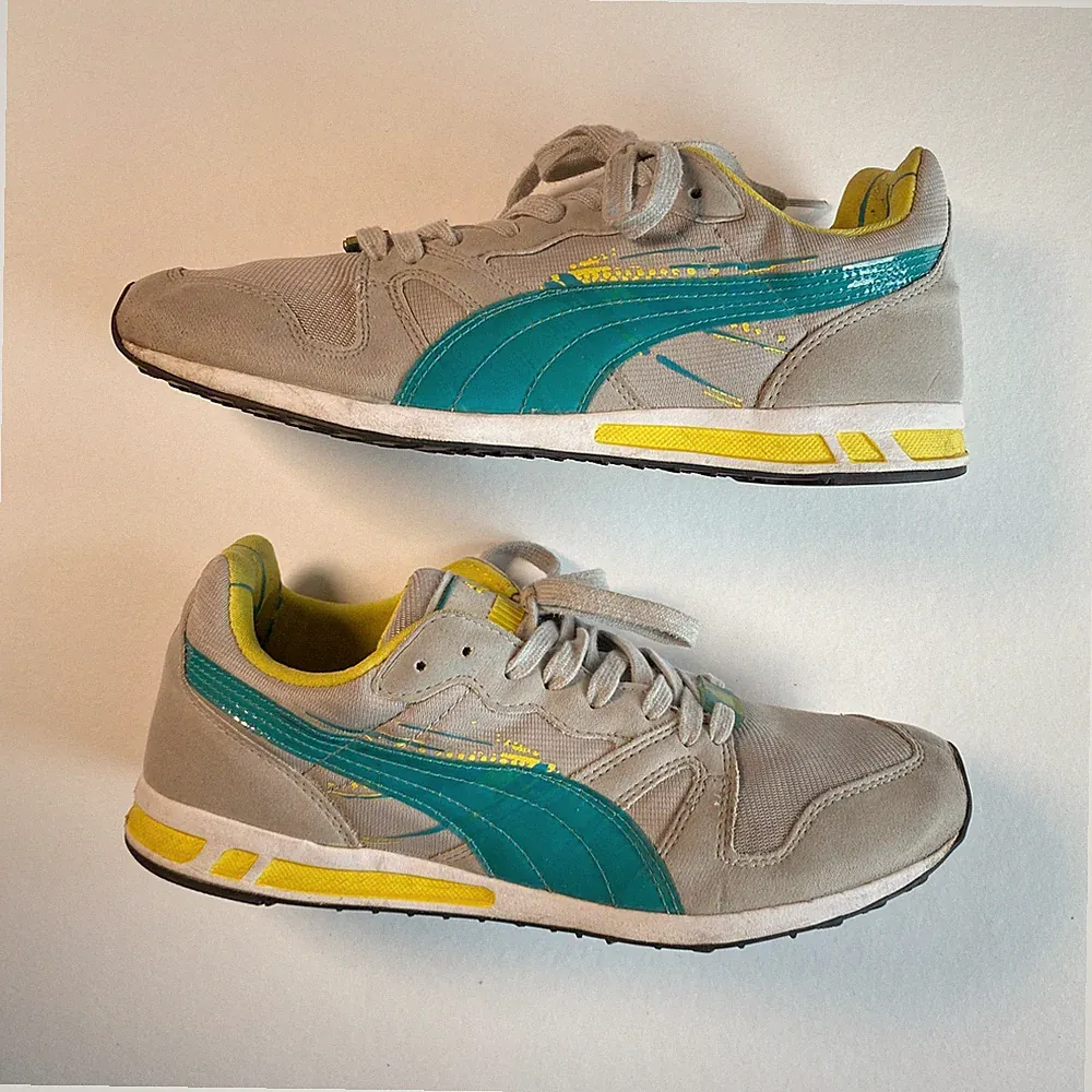 Gr. 40 Puma Sneaker Trinomic grau türkis gelb Laufschuh Turnschuh Sportschuh