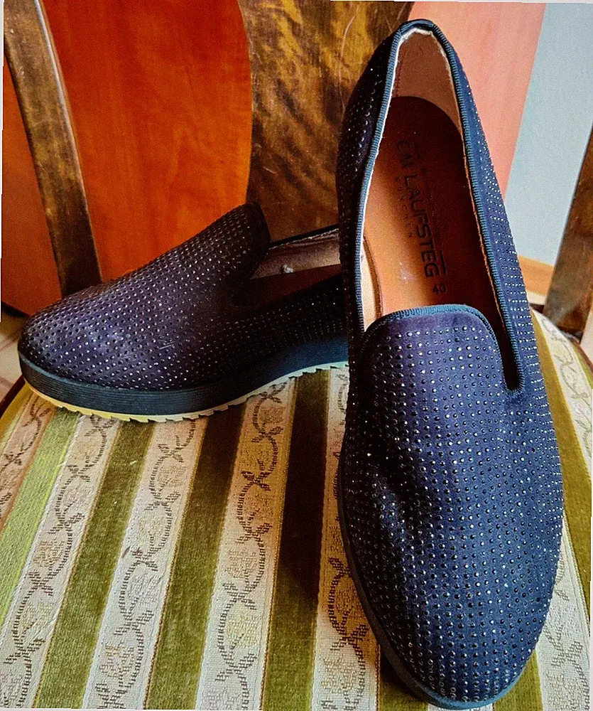 Halbschuhe Lederschuhe von CM Laufsteg München blau mit Strass Gr.40 UK 7 w.Neu