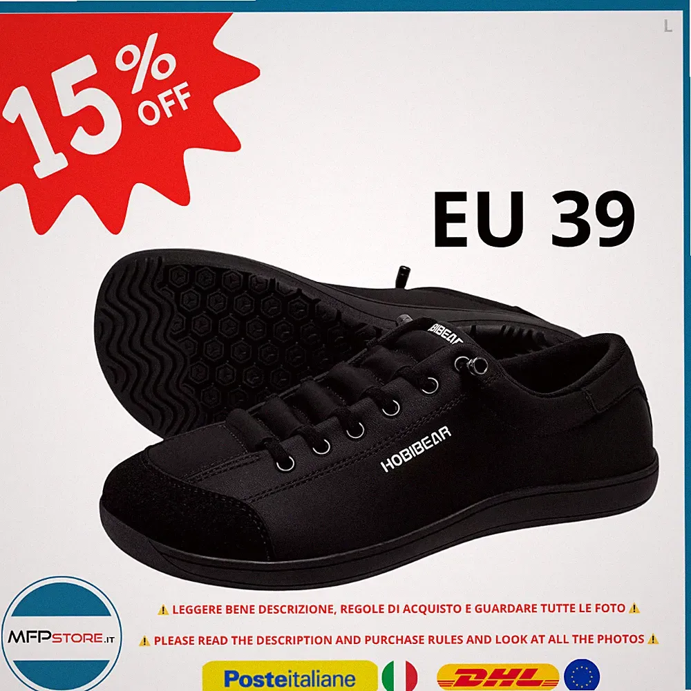 HOBIBEAR Barefoot Trailrunning Schuhe Damen Herren Leder, Weite EU 39, Schwarz
