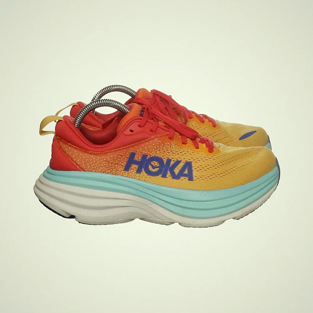 Hoka, Laufschuhe, Größe: 40 2/3, Bondi 8, Gelb/Rot/Blau, Damen #9C0