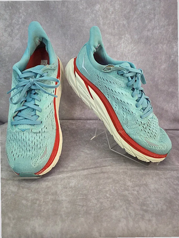 Hoka One Clifton 8 Damen Laufschuhe UK 8 EU 42 blau rot gepolstert Schuhe