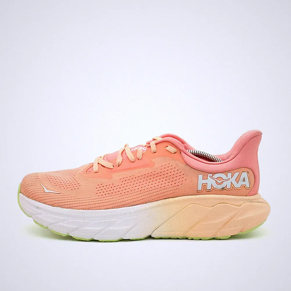 Hoka One Damen Arahi 7 Wide Sportschuhe Pfirsich/Weiß/Neon Laufschuh EU 43 1/3