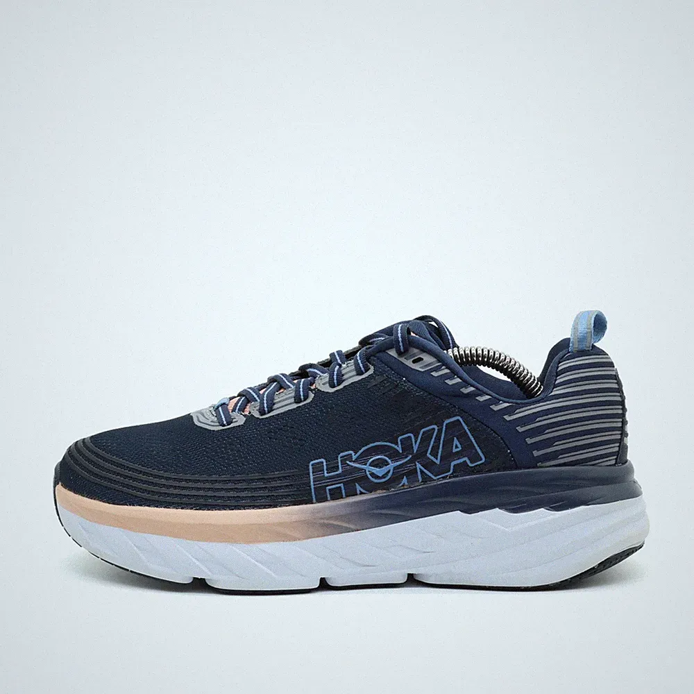 Hoka One Damen Bondi 6 Sneaker navy blau, rosa Mesh Low-Top Laufschuh EU 38 2/3