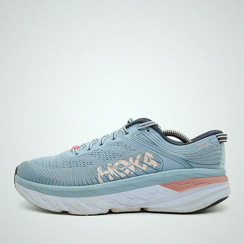 Hoka One Damen Bondi 7 Schuhe blau/rosa Mesh Low-Top Dämpfung Laufschuhe EU 40