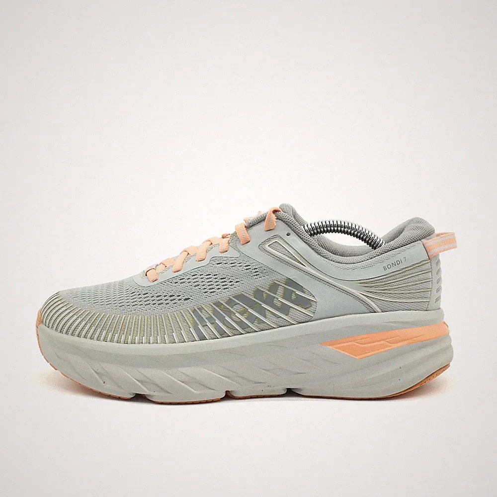 Hoka One Damen Bondi 7 Schuhe Grau Orange Mesh Niedrig Laufschuhe EU 39 1/3