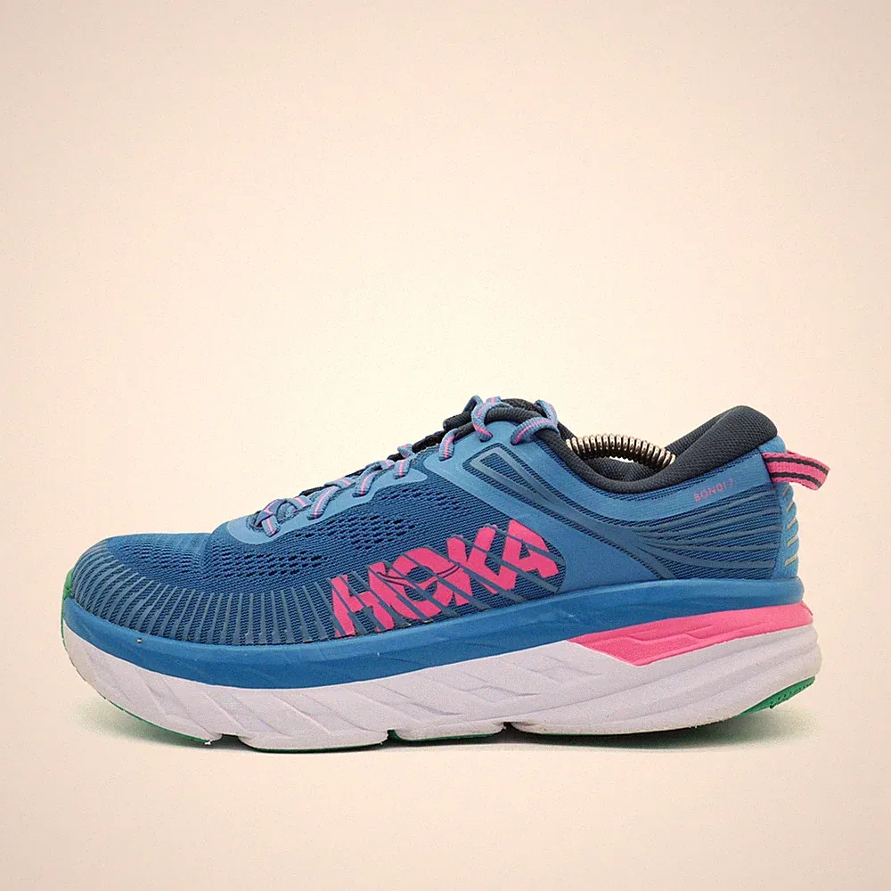 Hoka One Damen Bondi 7 Sneaker Blau/Pink/Weiß/Grün Mesh Laufschuhe EU 41 1/3