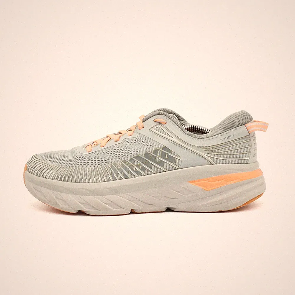 Hoka One Damen Bondi 7 Sneaker Grau Pfirsich Mesh Low-Top Laufschuhe EU 40 2/3