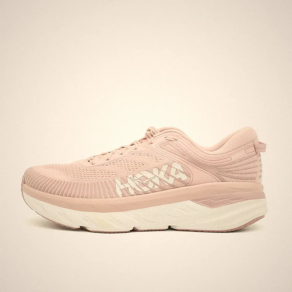 Hoka One Damen Bondi 7 Sneaker Rosa Mesh Niedrig Atmungsaktiv Laufschuh EU 44