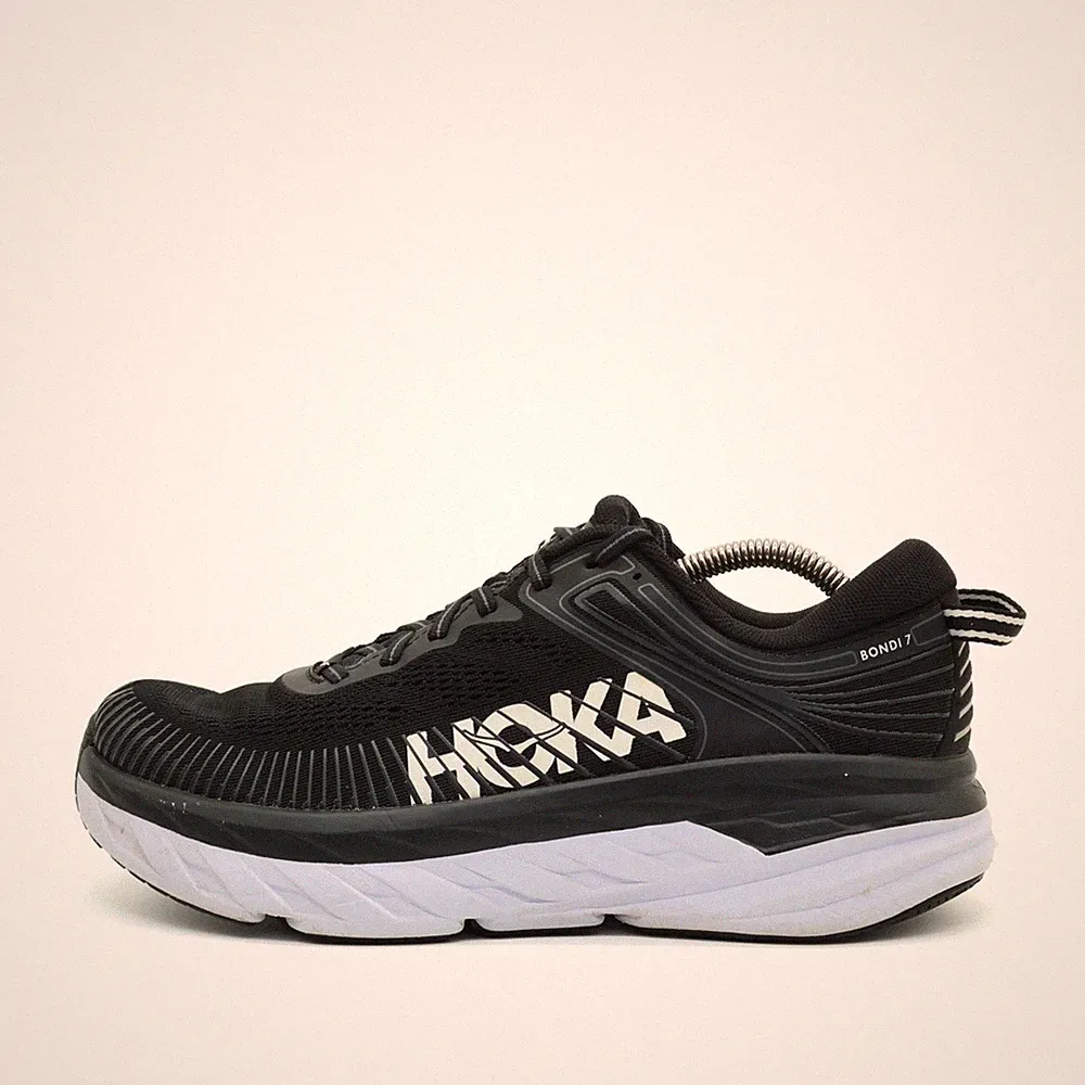 Hoka One Damen Bondi 7 Sneaker Schwarz/Weiß Mesh Low-Top Laufschuhe EU 41 1/3
