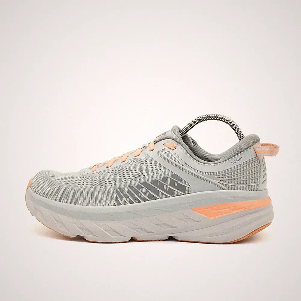 Hoka One Damen Bondi 7 Sportschuhe Grau/Orange Mesh Niedrig Laufschuh EU 40 2/3