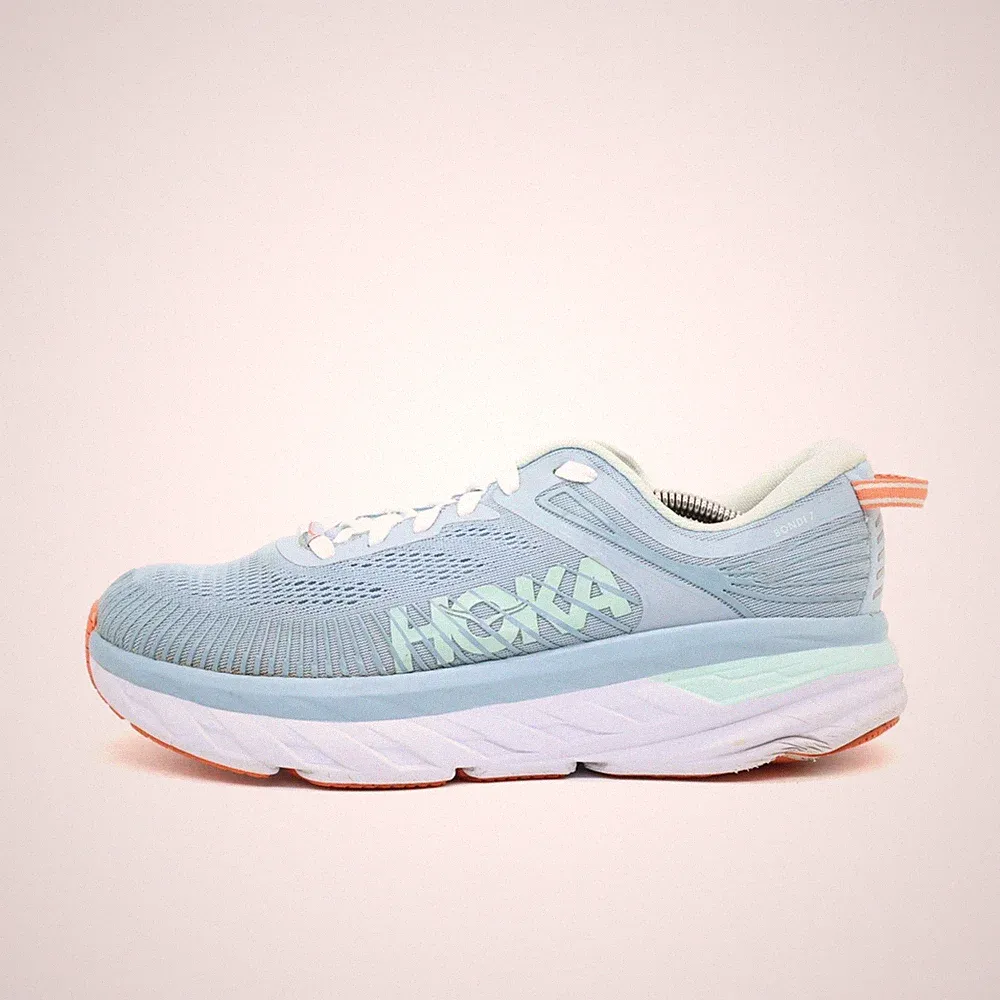 Hoka One Damen Bondi 7 Sportschuhe Mint/Orange/Weiß Mesh Sohle Laufschuhe EU 42