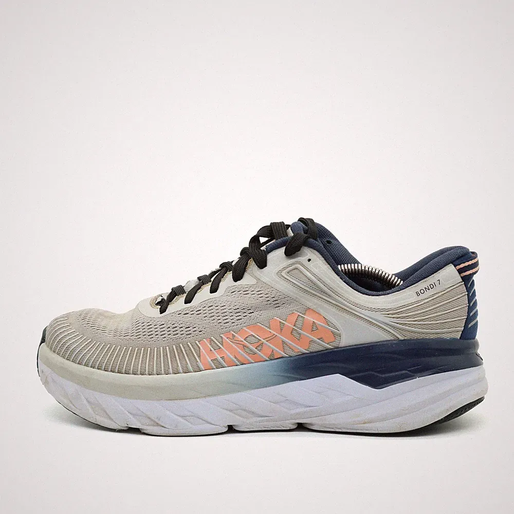 Hoka One Damen Bondi 7 Sportschuhe weiß/blau Mesh Atmungsaktiv Laufschuh EU 44