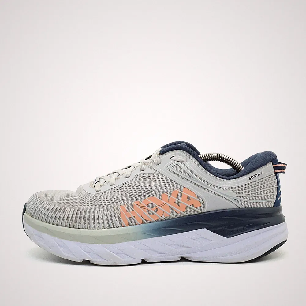 Hoka One Damen Bondi 7 Sportschuhe Weiß/Blau Mesh Low-Top Laufschuh EU 41 1/3