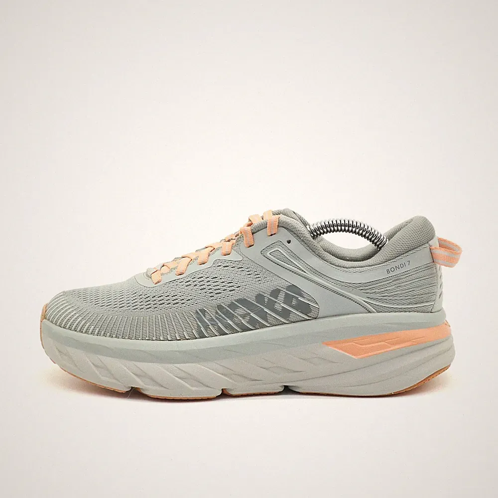 Hoka One Damen Bondi 7 Turnschuhe Grau Orange Mesh Niedrig Neu Laufschuhe EU 38