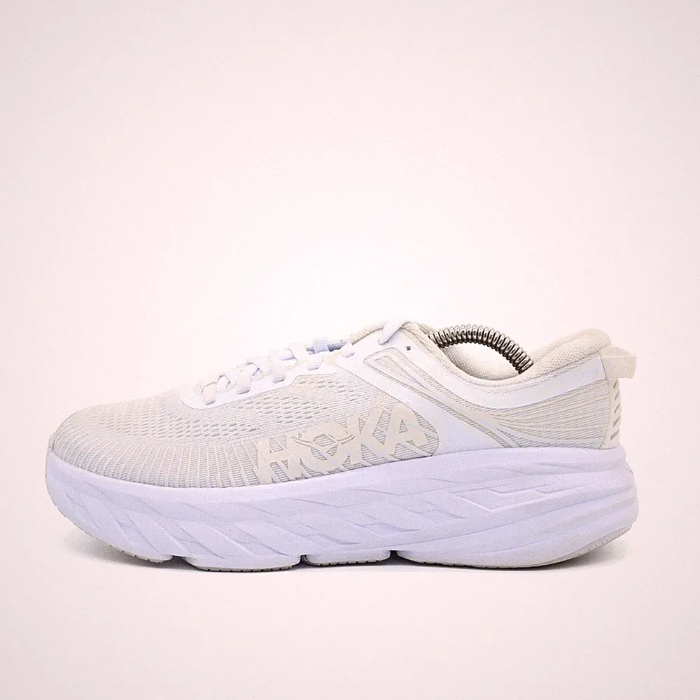 Hoka One Damen Bondi 7 Wide Sportschuhe Weiß Mesh Low-Top Laufschuh EU 38 2/3