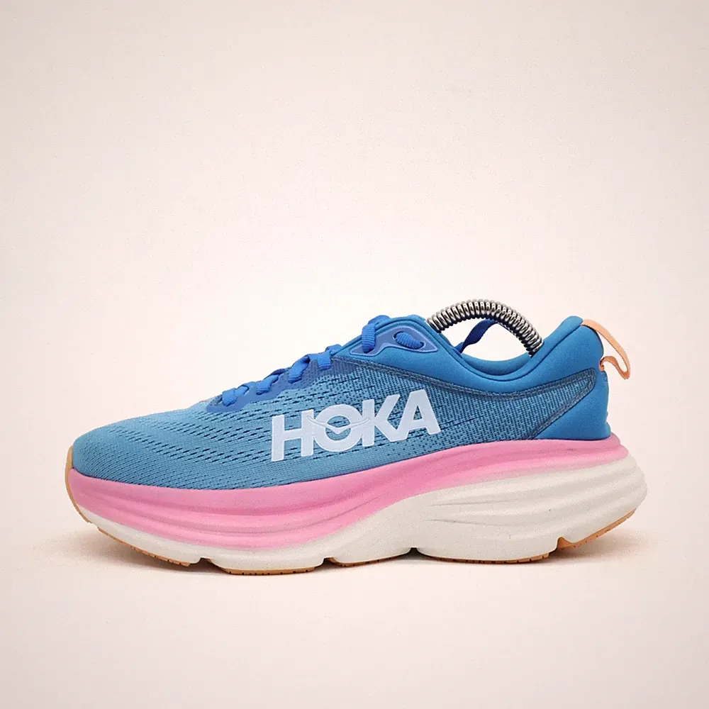 Hoka One Damen Bondi 8 Laufschuhe Blau/Pink/Weiß Mesh/Textil Top Dämpfung EU 37⅓