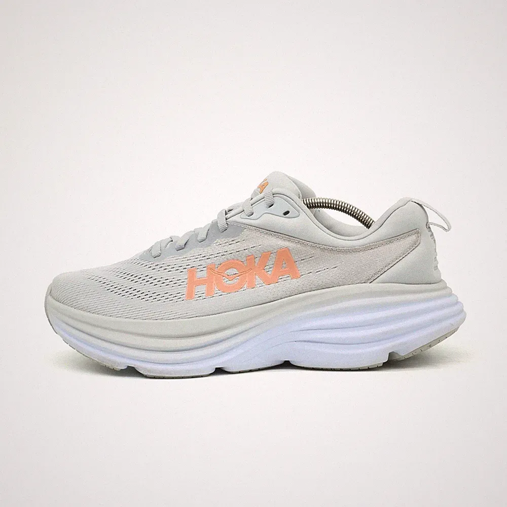 Hoka One Damen Bondi 8 Laufschuhe Hellgrau Mesh Low-Top Dämpfung Laufschuh EU 42