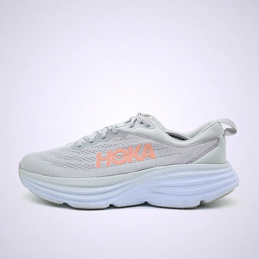 Hoka One Damen Bondi 8 Laufschuhe Hellgrau/Rosa Mesh ämpfend Laufschuh EU 42