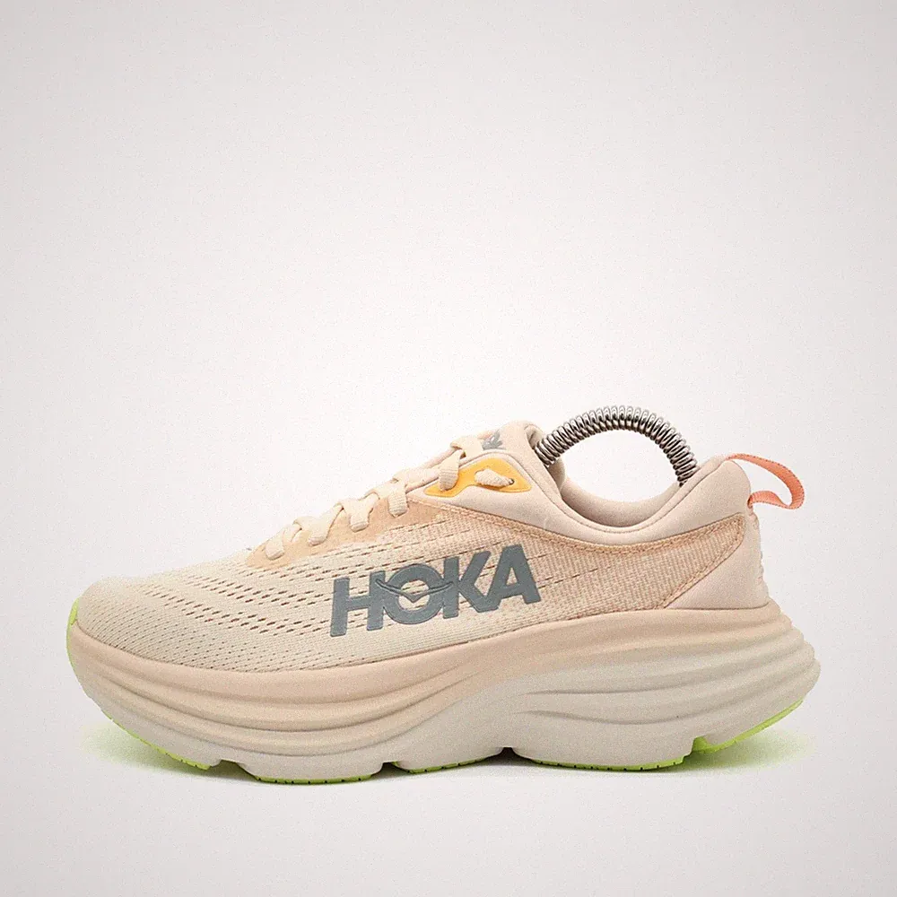 Hoka One Damen Bondi 8 Schuh Beige Mesh Niedrig Dämpfung Laufschuhe EU 36