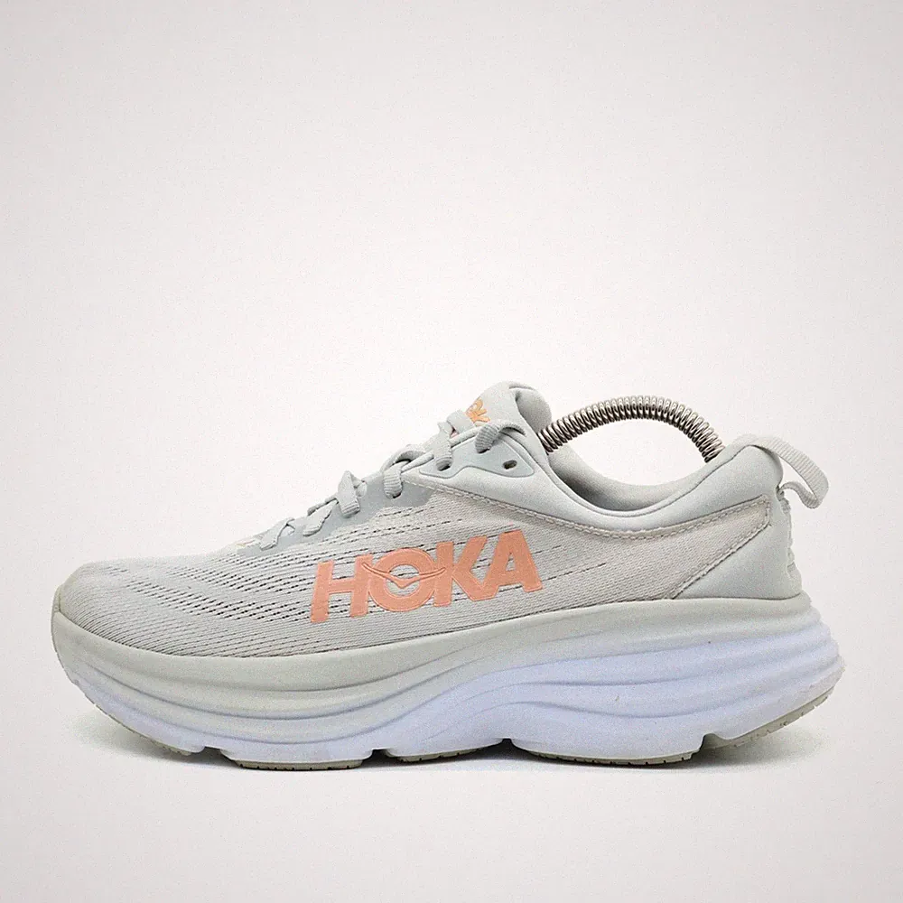 Hoka One Damen Bondi 8 Schuh Grau/Rosa Mesh Atmungsaktiv Laufschuhe EU 40