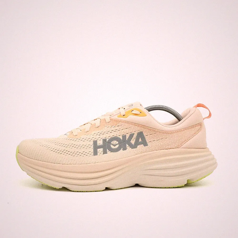 Hoka One Damen Bondi 8 Schuhe Beige/Gelb Mesh Low-Top Dämpfung Laufschuhe EU 42