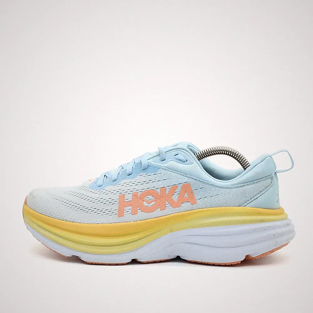 Hoka One Damen Bondi 8 Schuhe Hellblau/Gelb Mesh Dämpfung Laufschuhe EU 40