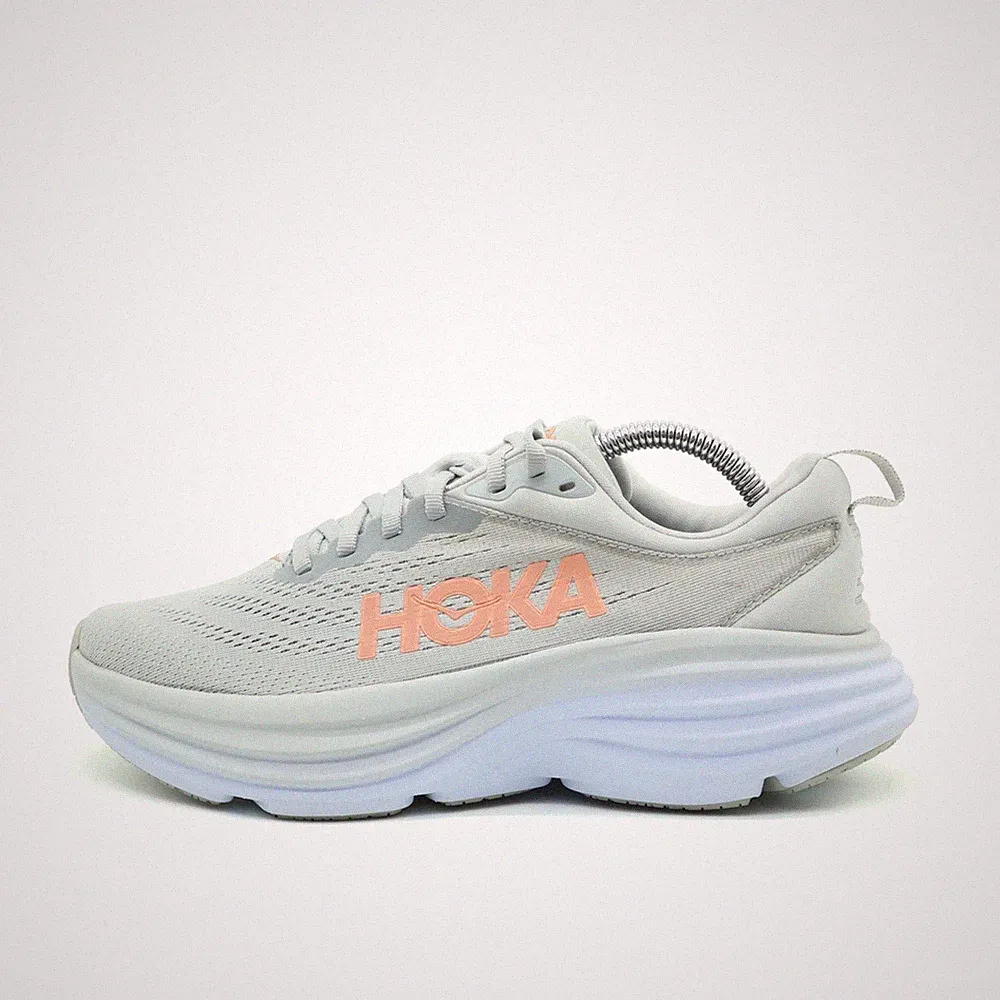 Hoka One Damen Bondi 8 Schuhe Hellgrau/Rosa Mesh Atmungsaktiv Laufschuh EU 38