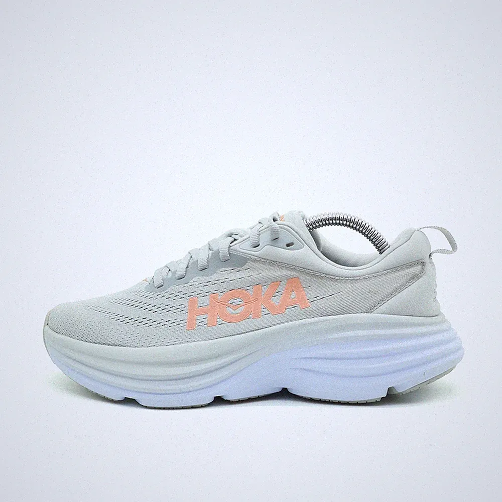 Hoka One Damen Bondi 8 Schuhe Hellgrau/Rosa Mesh Atmungsaktiv Laufschuh EU 38