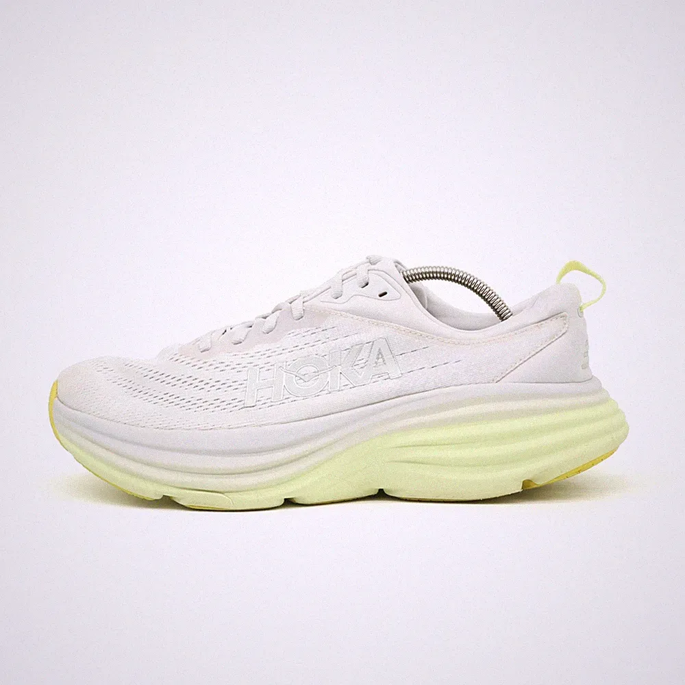 Hoka One Damen Bondi 8 Schuhe Weiß/Gelb Mesh Atmungsaktiv Laufschuh EU 42