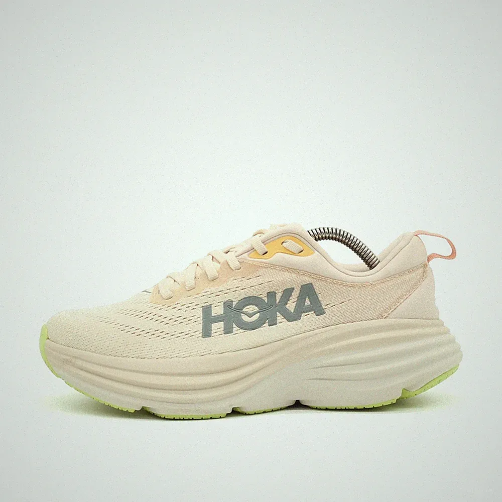 Hoka One Damen Bondi 8 Sneaker Beige Mesh Low-Top Stoßämpfung Laufschuh EU 38