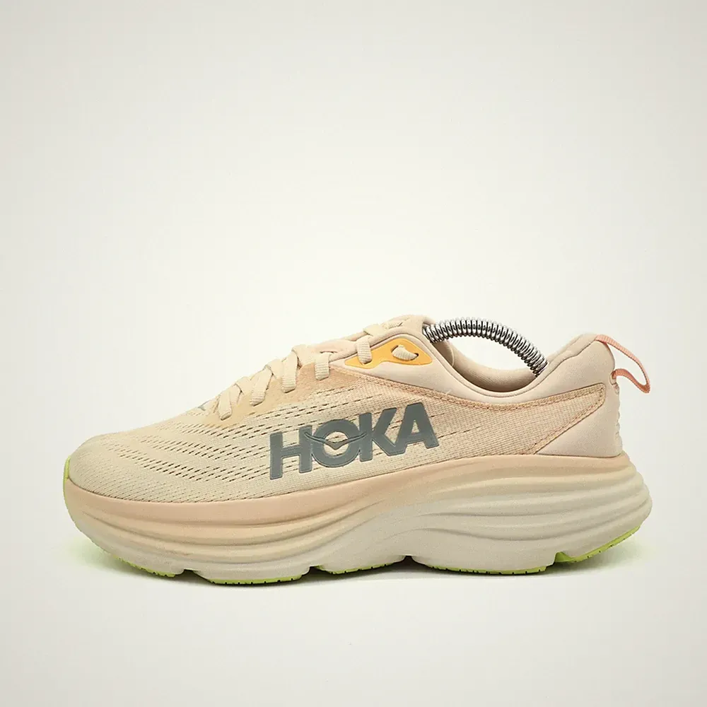 Hoka One Damen Bondi 8 Sneaker Beige/Rosa/Gelb Mesh Low Top Laufschuhe EU 38 2/3