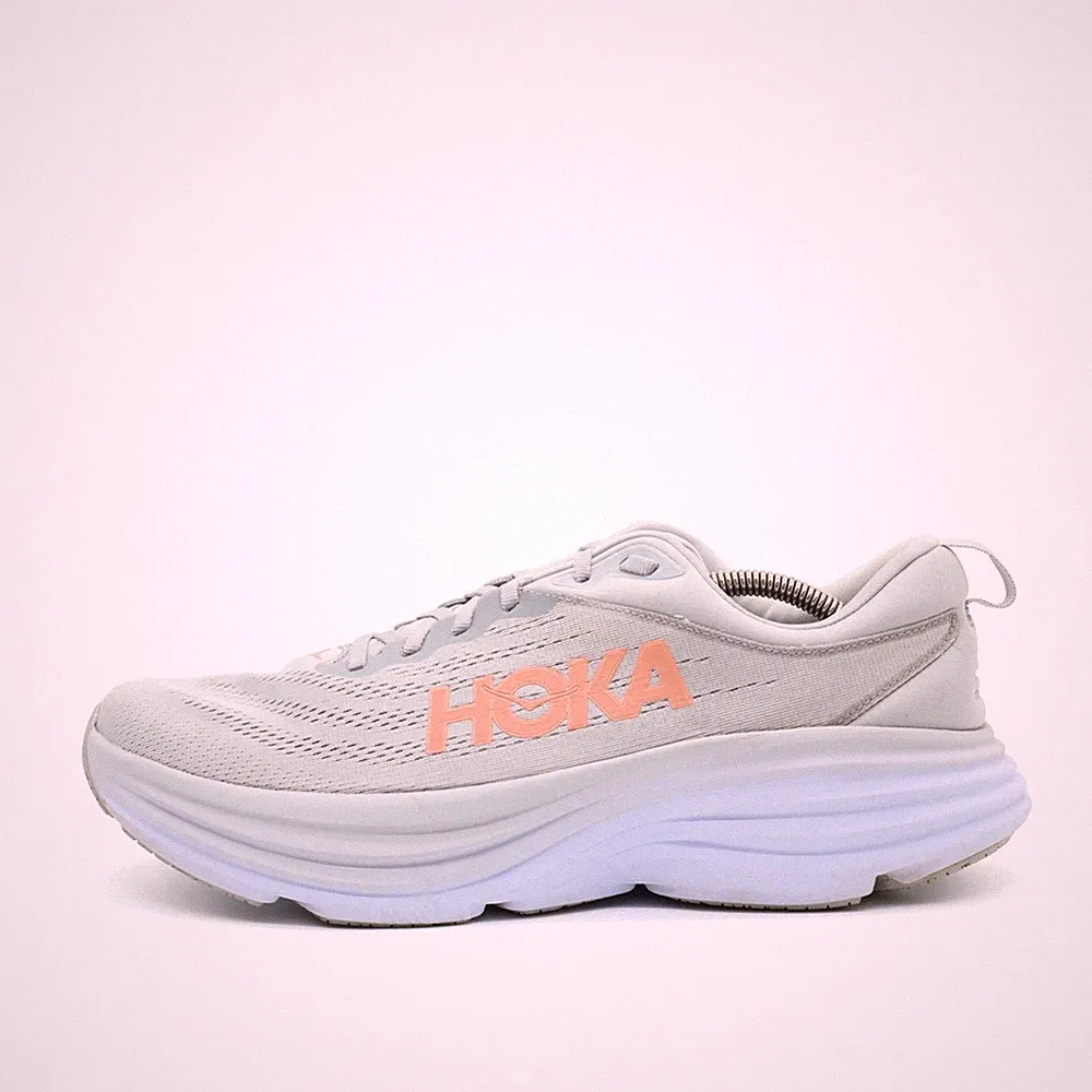 Hoka One Damen Bondi 8 Sneaker Hellgrau/Weiß/Rosa Mesh ämpfung Laufschuh EU 44