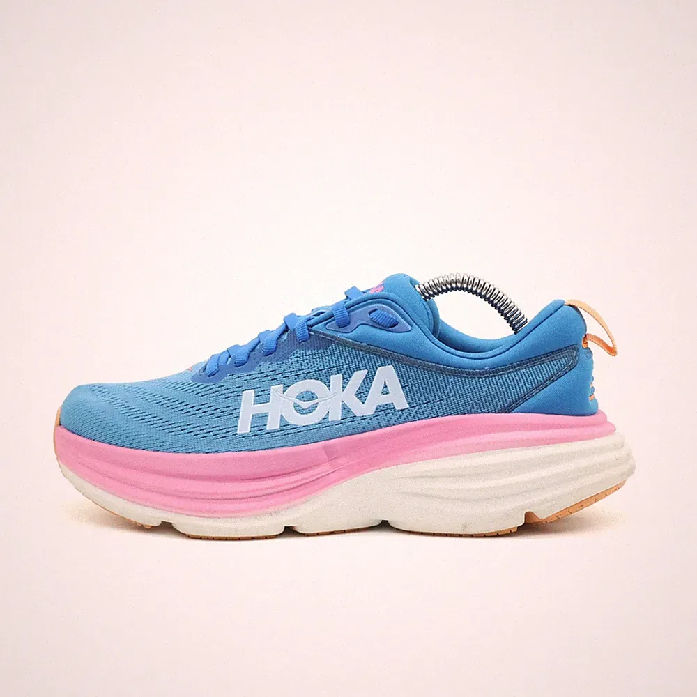 Hoka One Damen Bondi 8 Sportschuh Blau/Rosa Mesh Niedrig Sohle Laufschuh EU 38