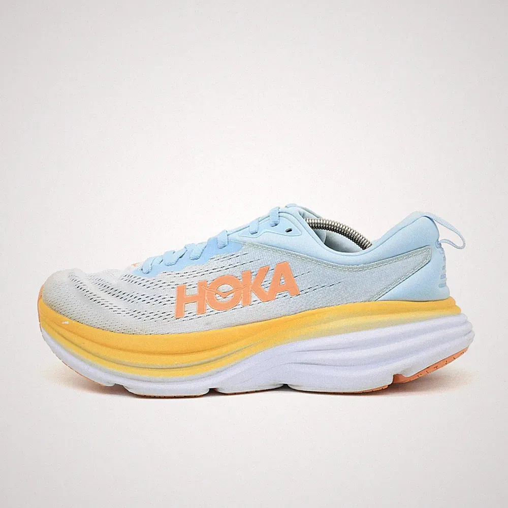 Hoka One Damen Bondi 8 Sportschuh EU 42,5 Blau Gelb Orange 1127952 SSCA Dämpfung