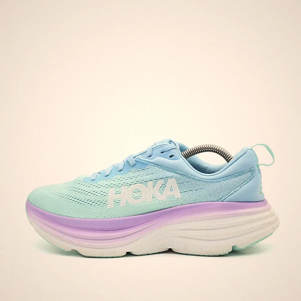 Hoka One Damen Bondi 8 Sportschuhe mintblau/lila/weiß Dämpfung Laufschuhe EU 40