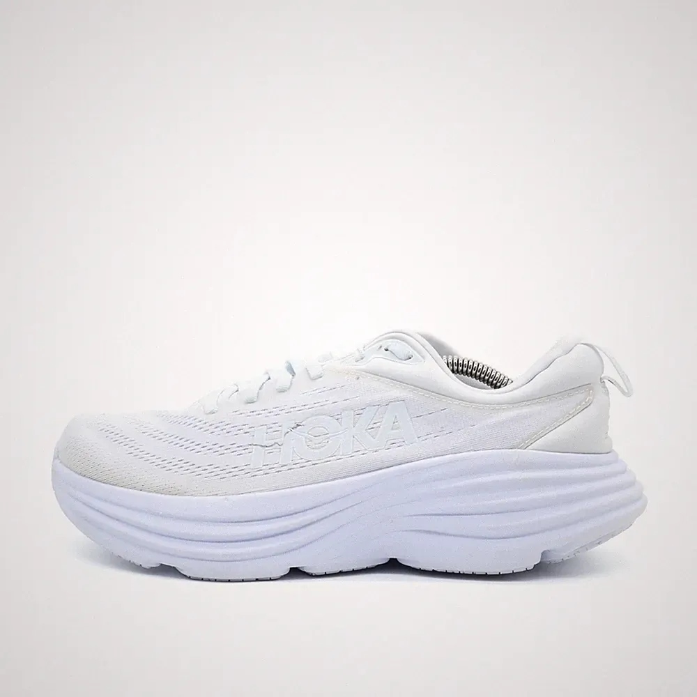 Hoka One Damen Bondi 8 Wide Schuh Weiß Mesh Low-Top Stoßämpfung Laufschuh EU 41⅓