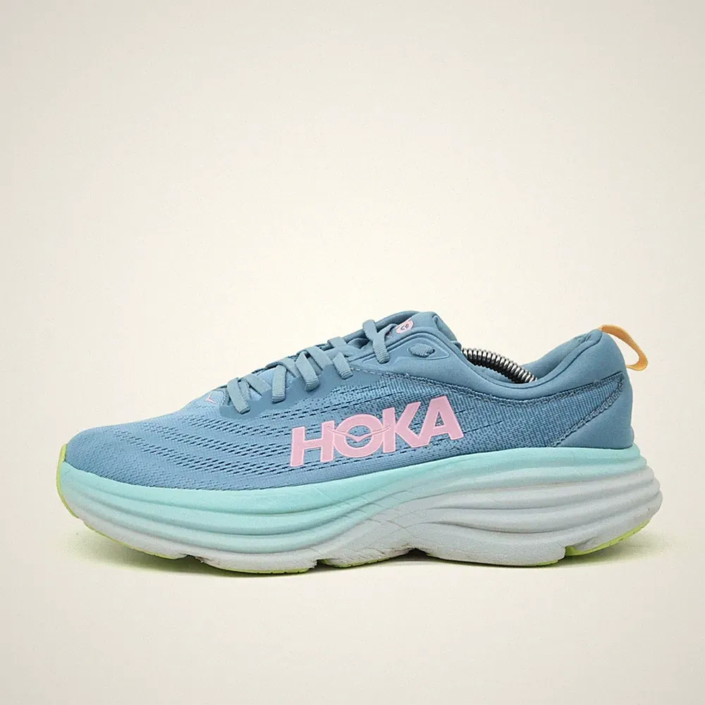 Hoka One Damen Bondi 8 WIDE Schuhe Blau Mesh Niedrig Laufschuh EU 43 1/3