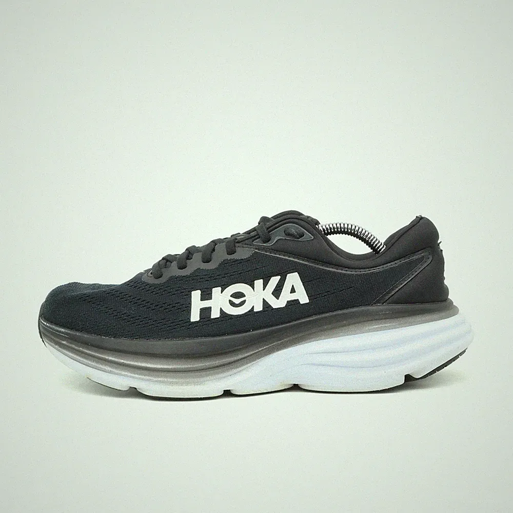 Hoka One Damen Bondi 8 Wide Schuhe Schwarz Weiß Mesh Dämpfung Laufschuh EU 42