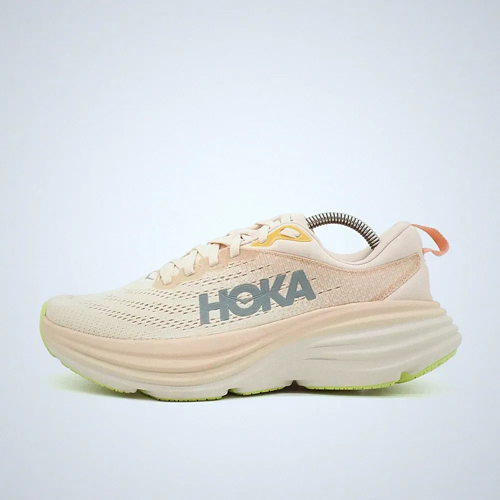 Hoka One Damen Bondi 8 Wide Sneaker Beige Gelb Mesh Low Sohle Laufschuh EU 39⅓