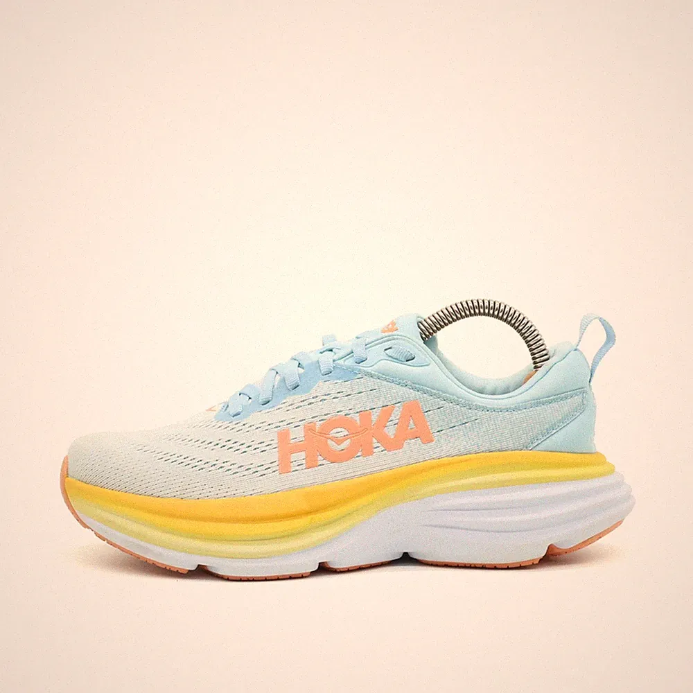 Hoka One Damen Bondi 8 Wide Sneaker Blau Gelb Weiß Mesh Laufschuhe EU 36 2/3