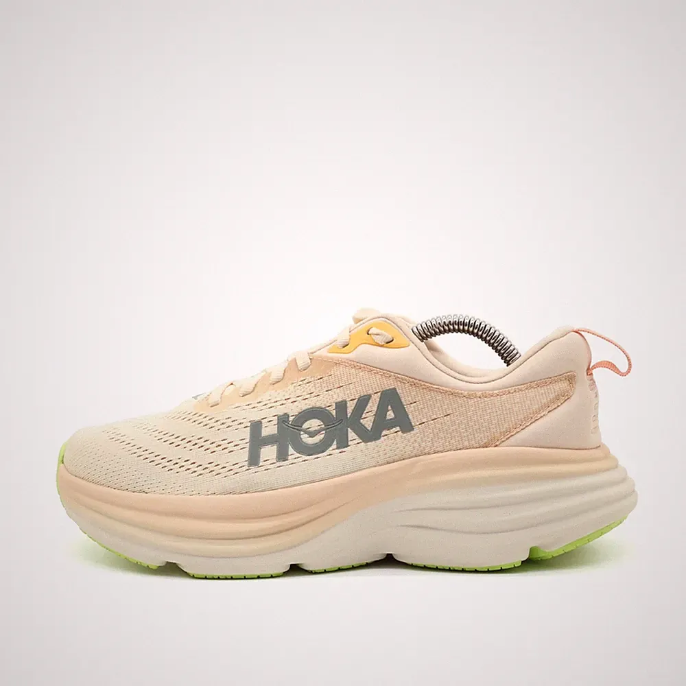 Hoka One Damen Bondi 8 Wide Sneaker Cremeweiß Peach Grün Laufschuhe EU 38 2/3
