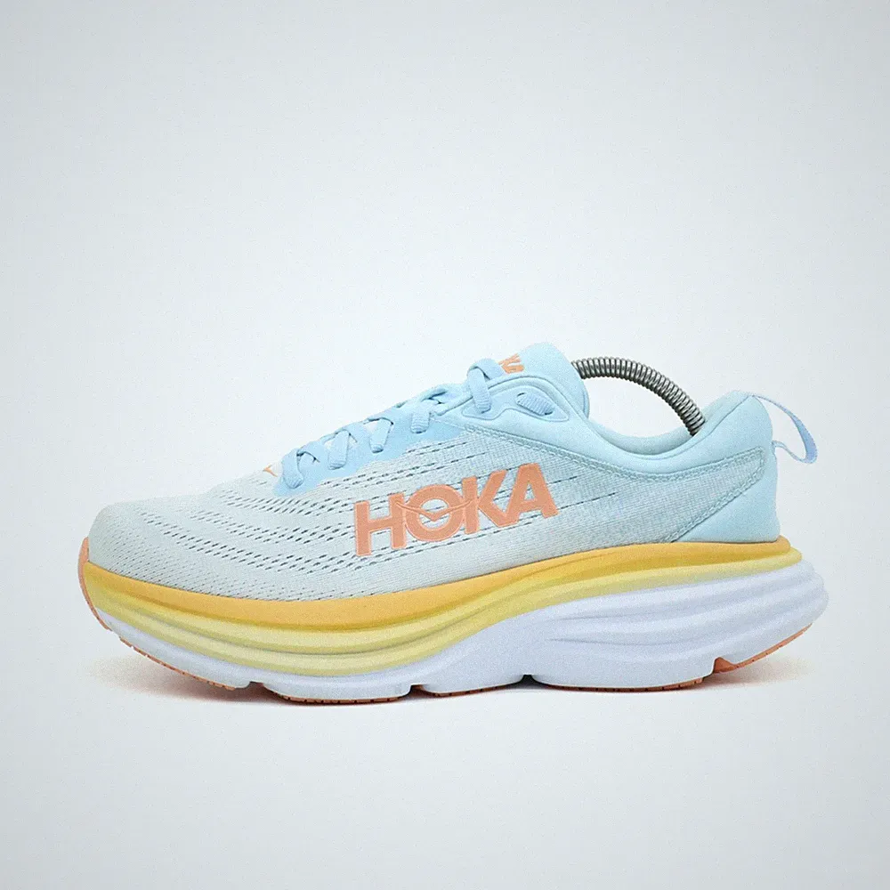 Hoka One Damen Bondi 8 WIDE Sneaker Hellblau Gelb Schuhkragen Laufschuhe EU 40