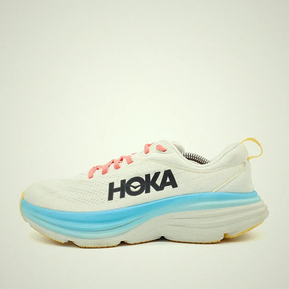 Hoka One Damen Bondi 8 Wide Sneaker Weiß/Blau/Gelb/Pink Laufschuhe EU 40 2/3