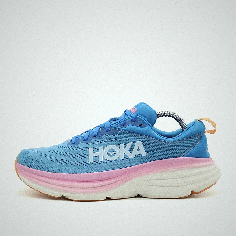 Hoka One Damen Bondi 8 Wide Sportschuhe EU 43 1/3 Blau/Rosa/Weiß/Orange Leicht