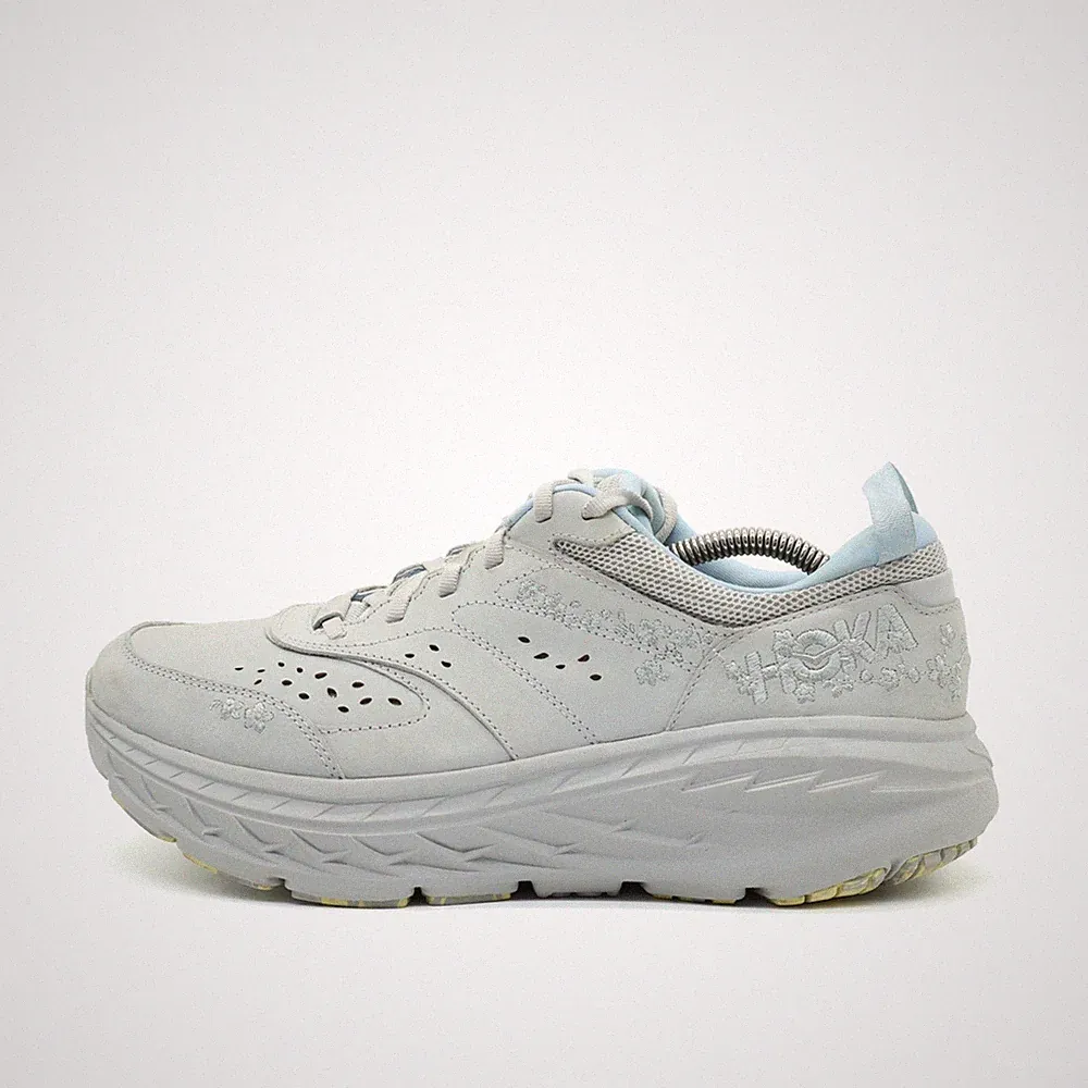 Hoka One Damen Bondi L BP Laufschuhe Grau Leder Maximalsohle Sneaker EU 42