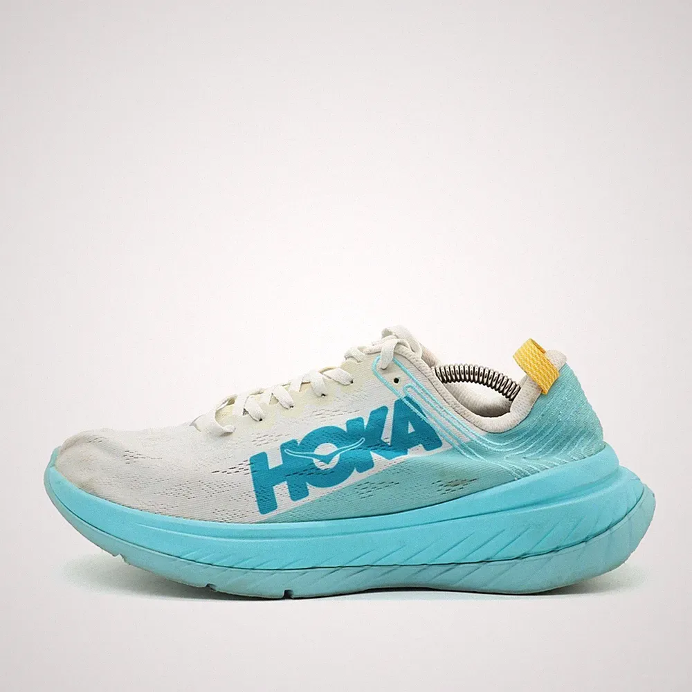 Hoka One Damen Carbon X Sneaker Weiß Blau Textil ProflyX Laufschuhe EU 42
